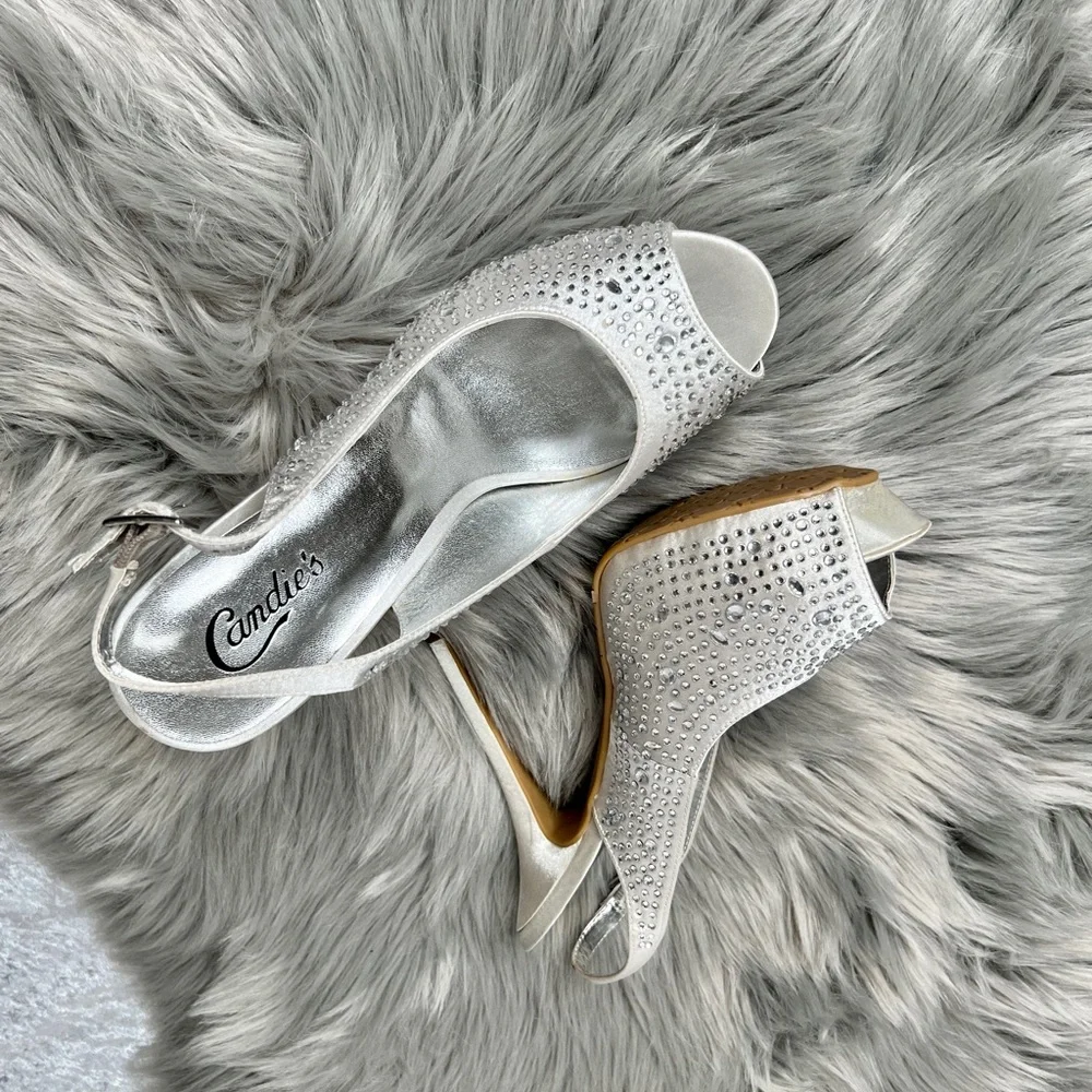 SOLD - NWOT Candie's Catiara Rhinestone Heels - Silver, Size 9 - Picture 4 of 11